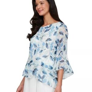 Alex Evenings Blue Flutter Sleeve Blouse